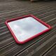 Vintage square mirror in red lacquered metal 60x60.