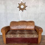 Art Deco club sofa in leather and leopard print