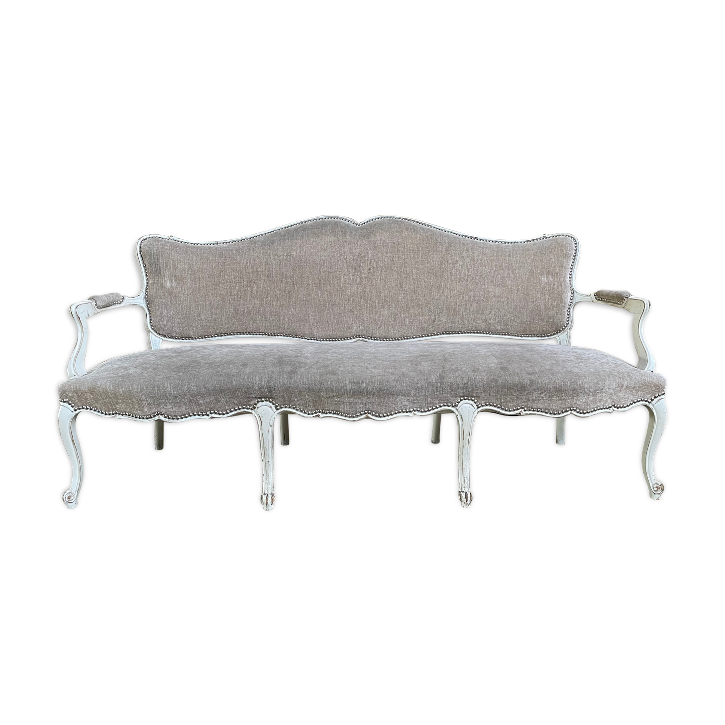 Louis XV taupe and cream style sofa