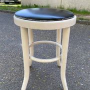 Round stool in white bentwood and black leather