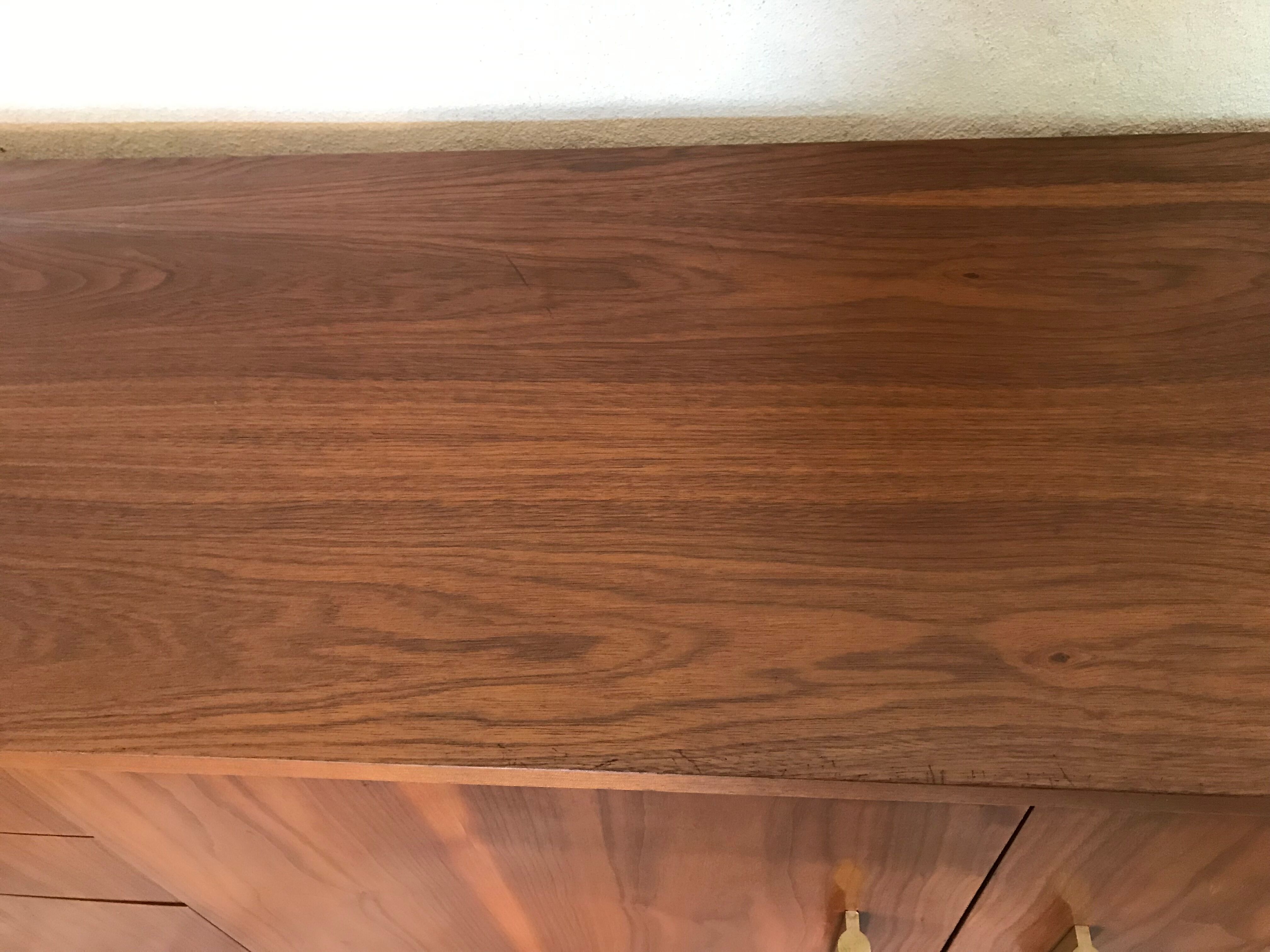 Vintage enfilade 1960-1980's blond walnut veneer handles brass