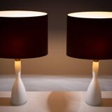 Lampes de table Kastrup en verre opalin Design par Jacob Bang années 1960 Danemark