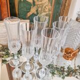 6 Champagne flutes, Arques crystal, Longchamp model