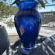 Cobalt blue glass vase, signed, glass art piece.