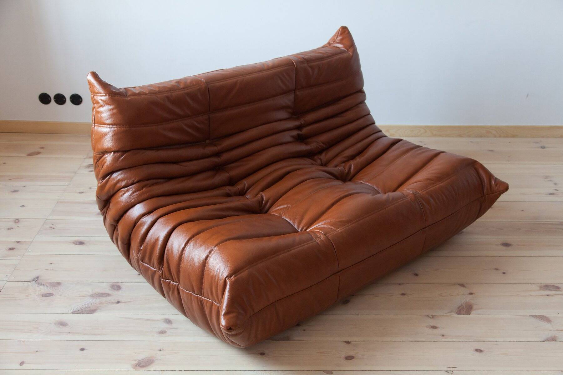 Cognac  brown leather Togo living room set, set of 5