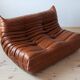 Cognac  brown leather Togo living room set, set of 5
