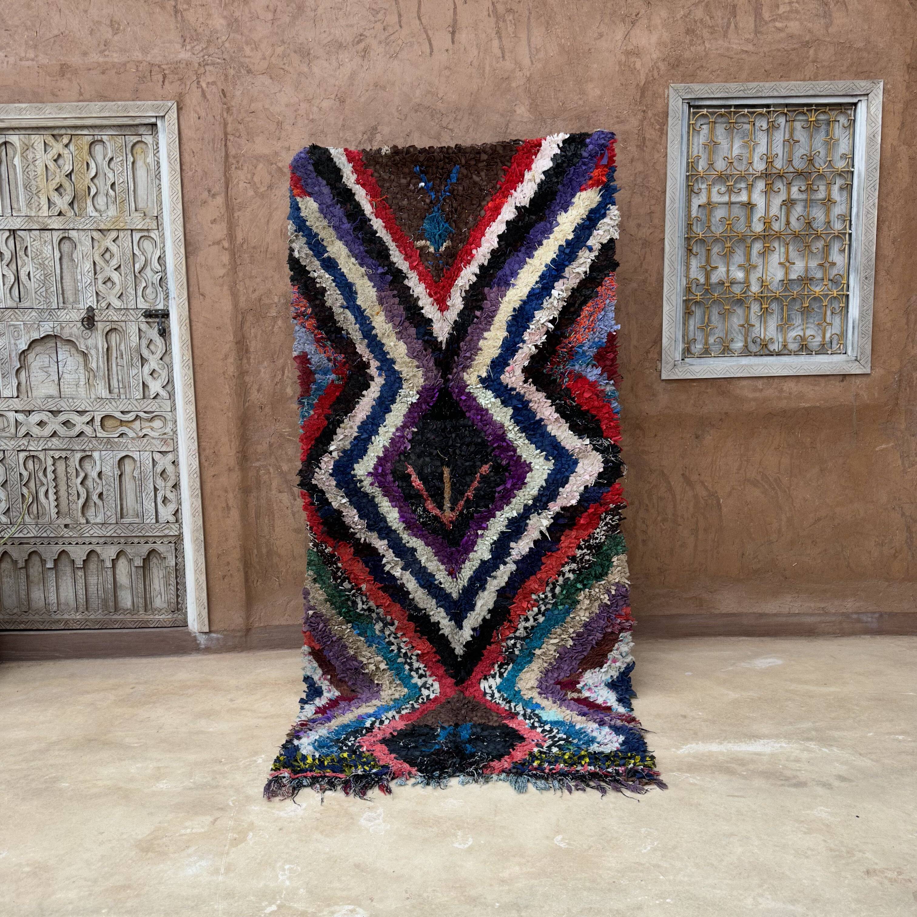 Colorful Boucherouite Moroccan rug - 107 x 244 cm