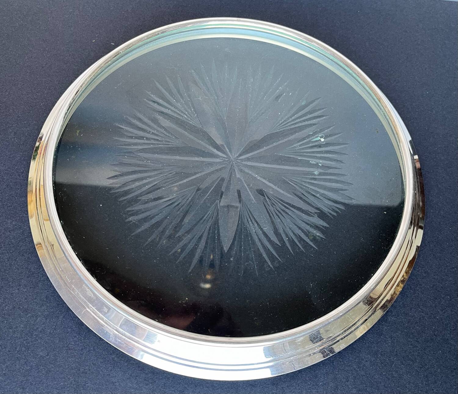 Trivet in cut glass and silver metal