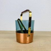 Scandinavian ice bucket in smoked glass and copper, vintage.