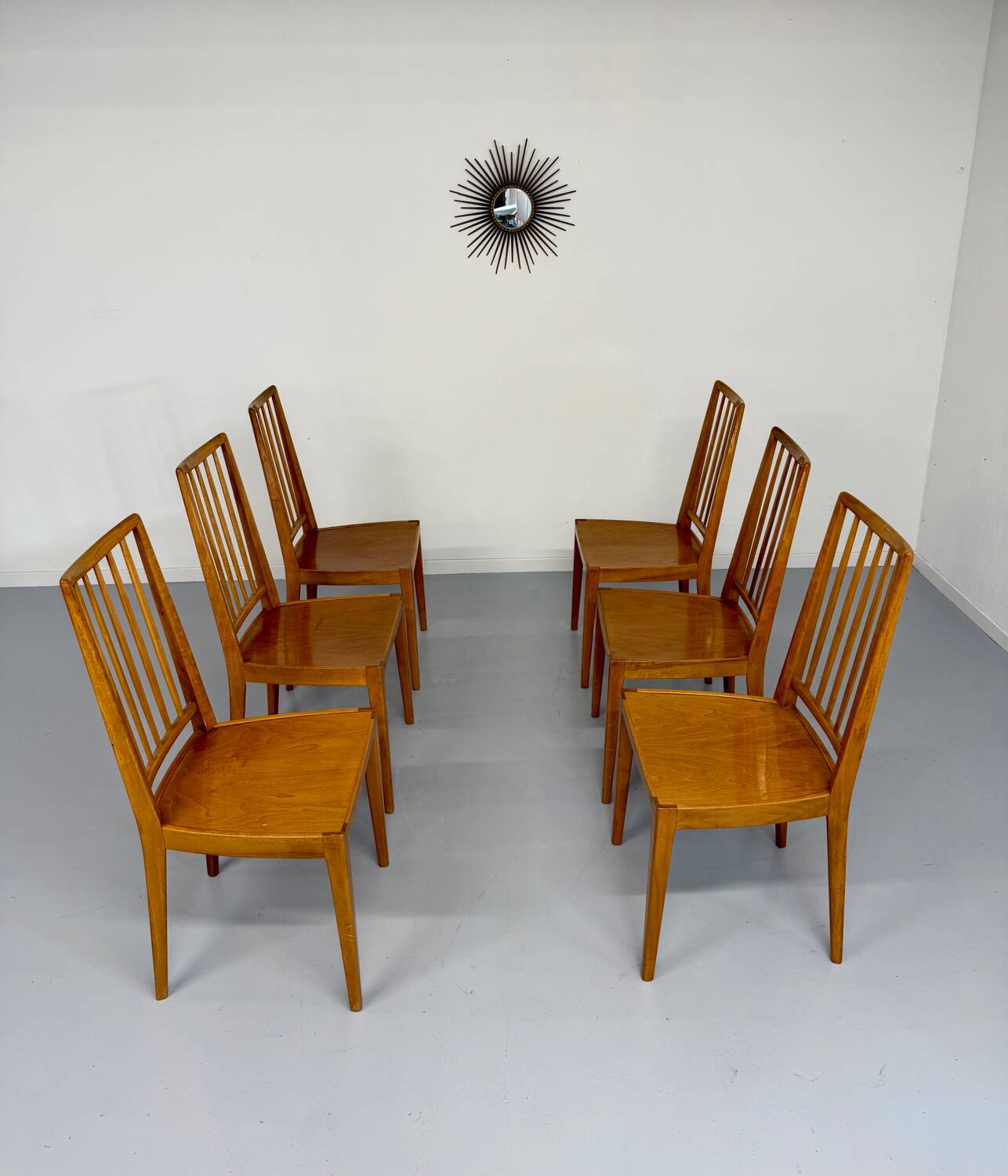 Lot de 6 chaises en hêtre massif vintage bois bicolore design annee 60