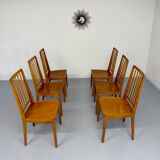 Lot de 6 chaises en hêtre massif vintage bois bicolore design annee 60