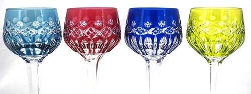 Saint Louis Traminer 4 glasses Rhin Roemer crystal, signed colour, excellent condition.