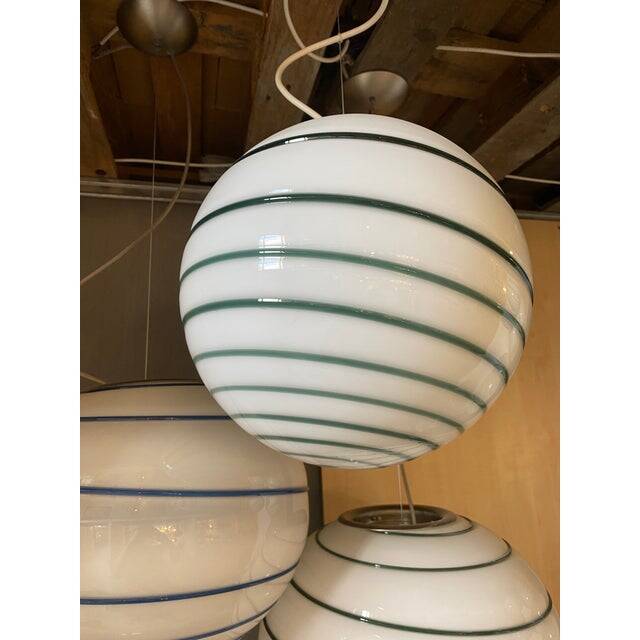 Murano Style Glass Pendant Swirling Green and White