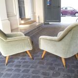 Ensemble de fauteuils Danois club organique années 50 Vert tendre glacé