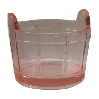 Pot verre rose moulé ancien