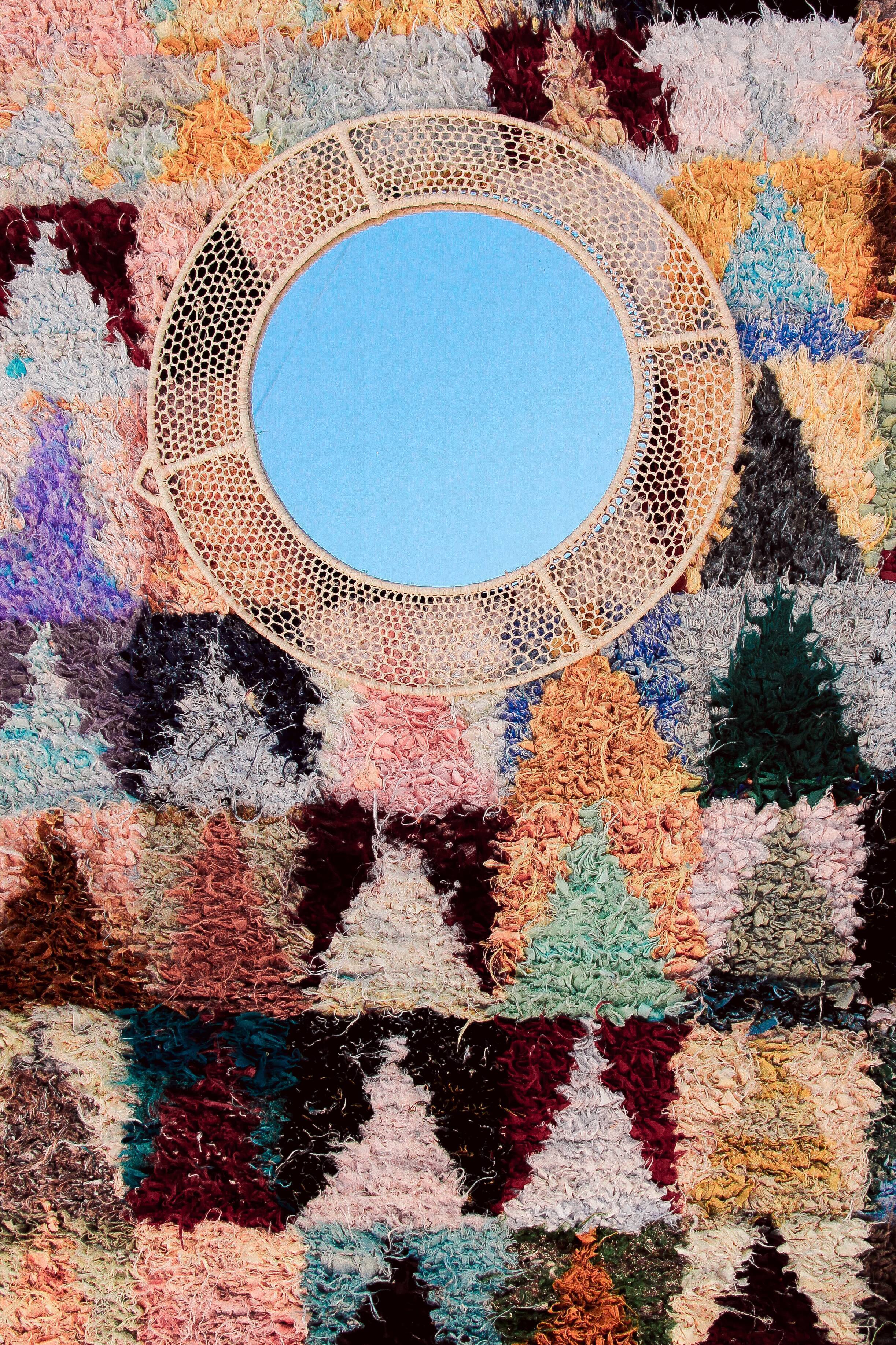 Moroccan mirror in natural hand woven raffia - 46cm