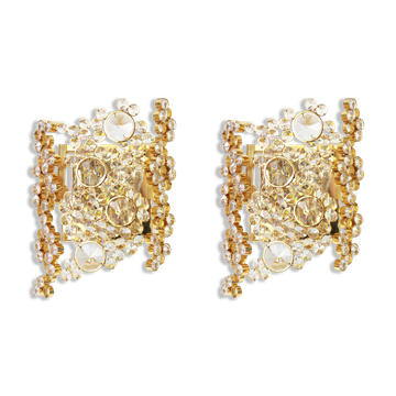 Pair of wall sconces in gilded brass and crystal by Palwa, Germany, 1960s.