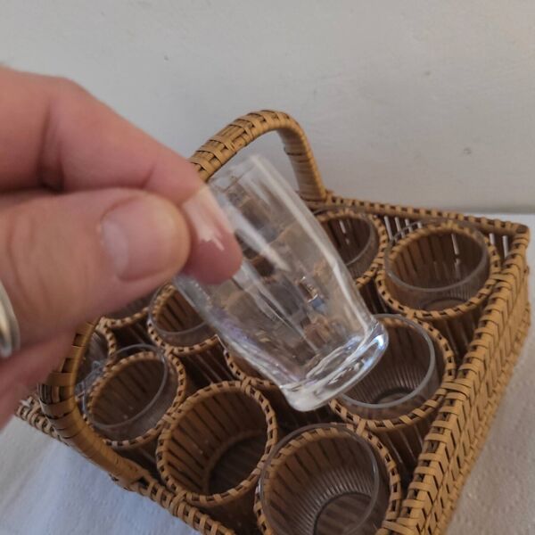 Panier de service à liqueur en osier 1930