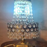Bronze and brass table lamp 40x20 with crystal glass pendants from the 1940s to 1950s