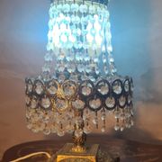 Bronze and brass table lamp 40x20 with crystal glass pendants from the 1940s to 1950s