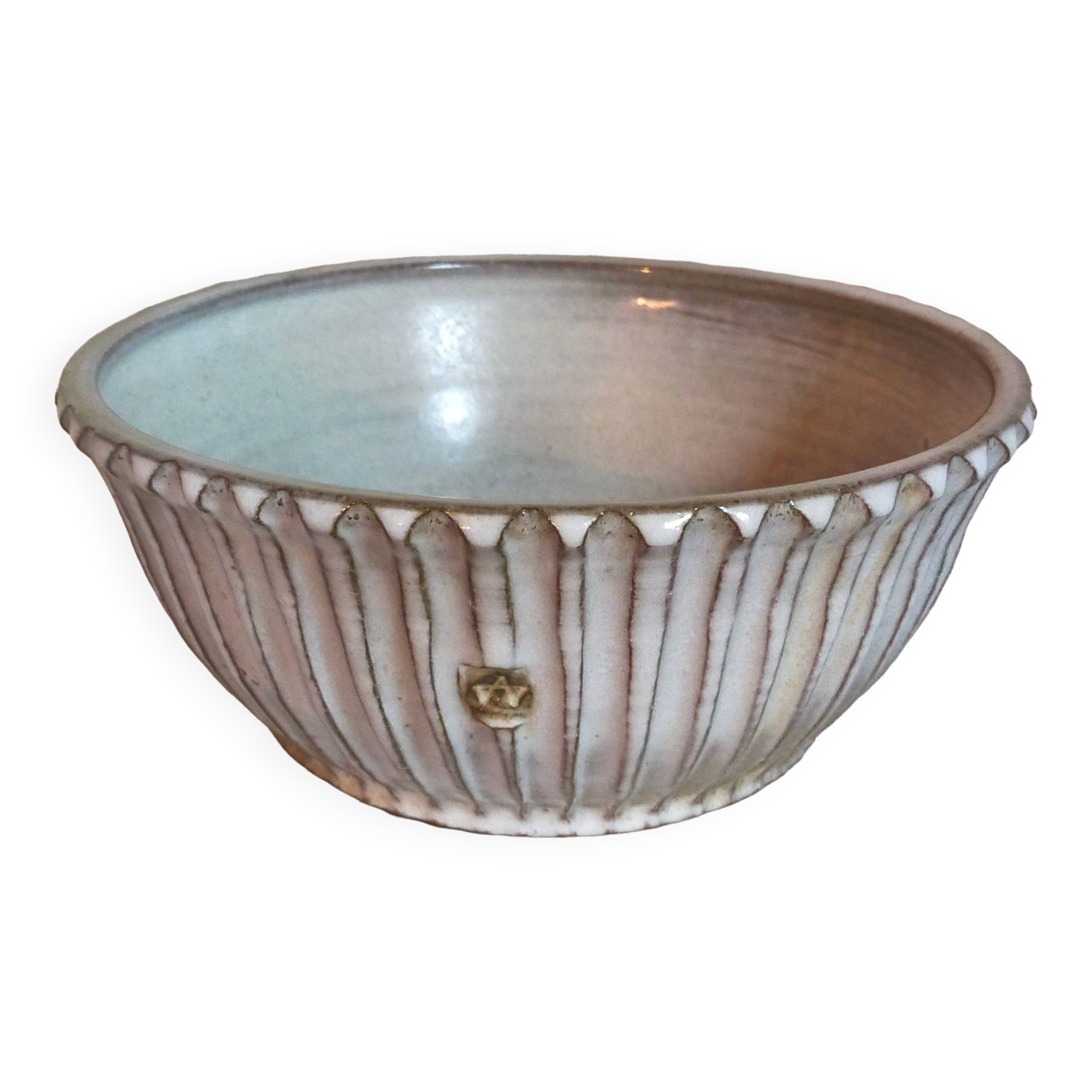 Vintage fluted enameled earthenware potter's salad bowl