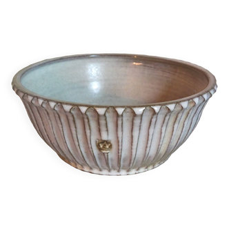 Vintage fluted enameled earthenware potter's salad bowl