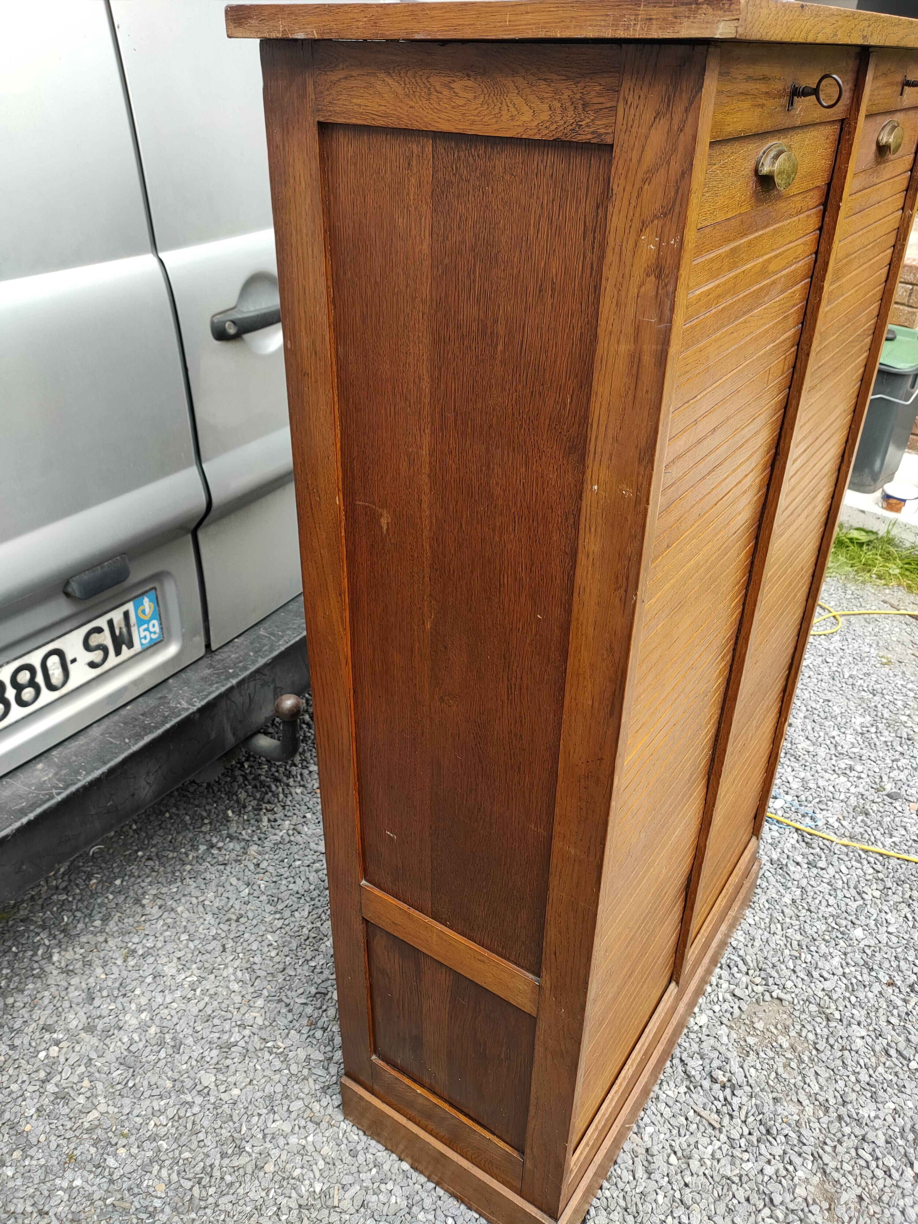 50s double curtain filing cabinet