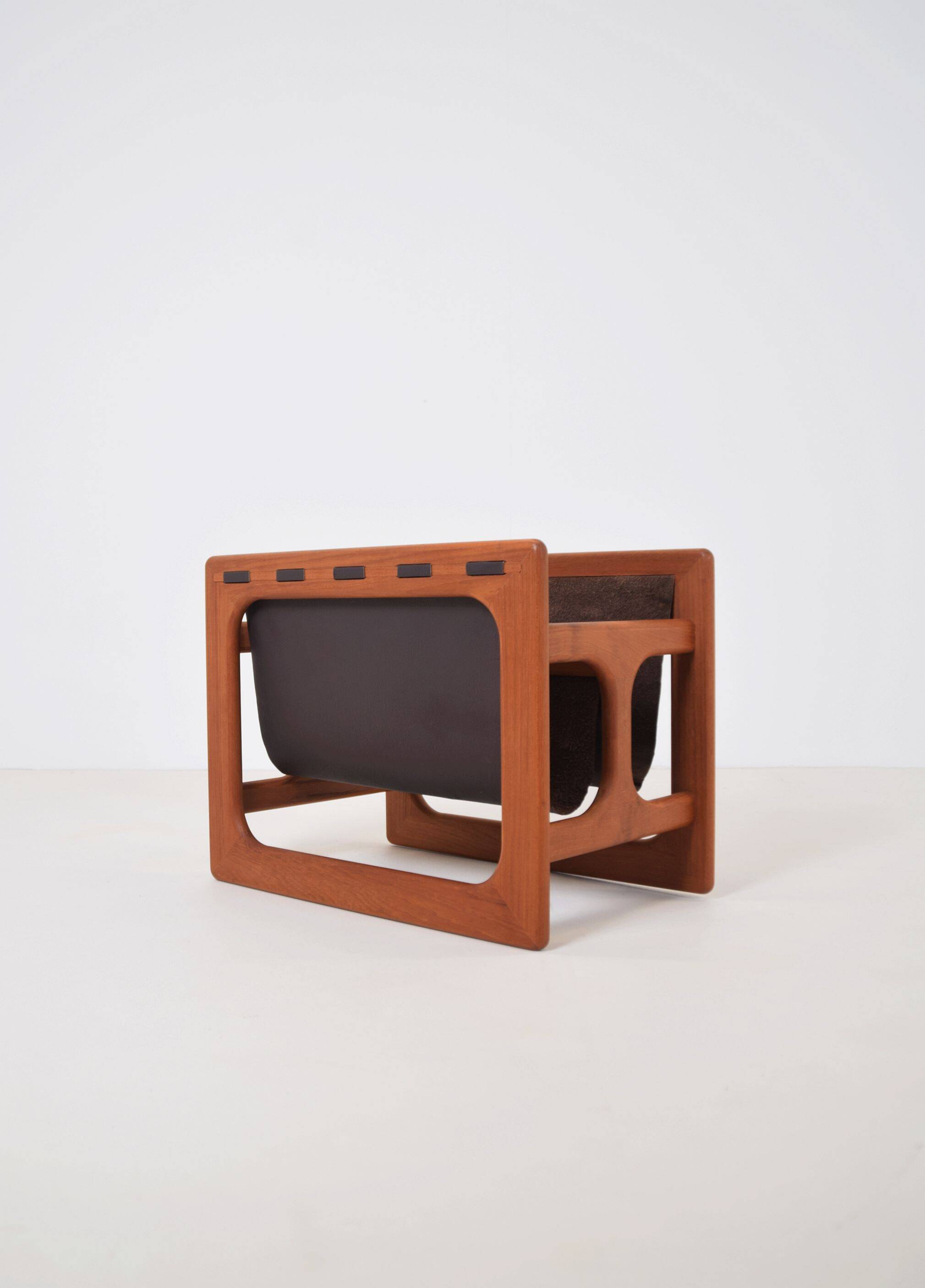 Danish double magazine holder in teak and leather by Salin Møbler, 1970s