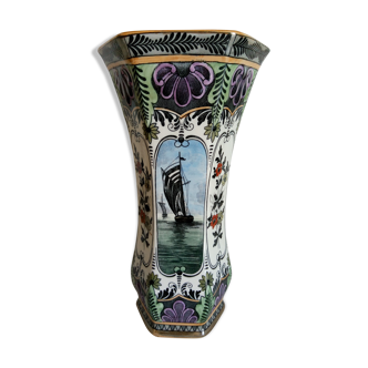Petrus Regout Maastricht ceramic vase, with scenes of sails and mill