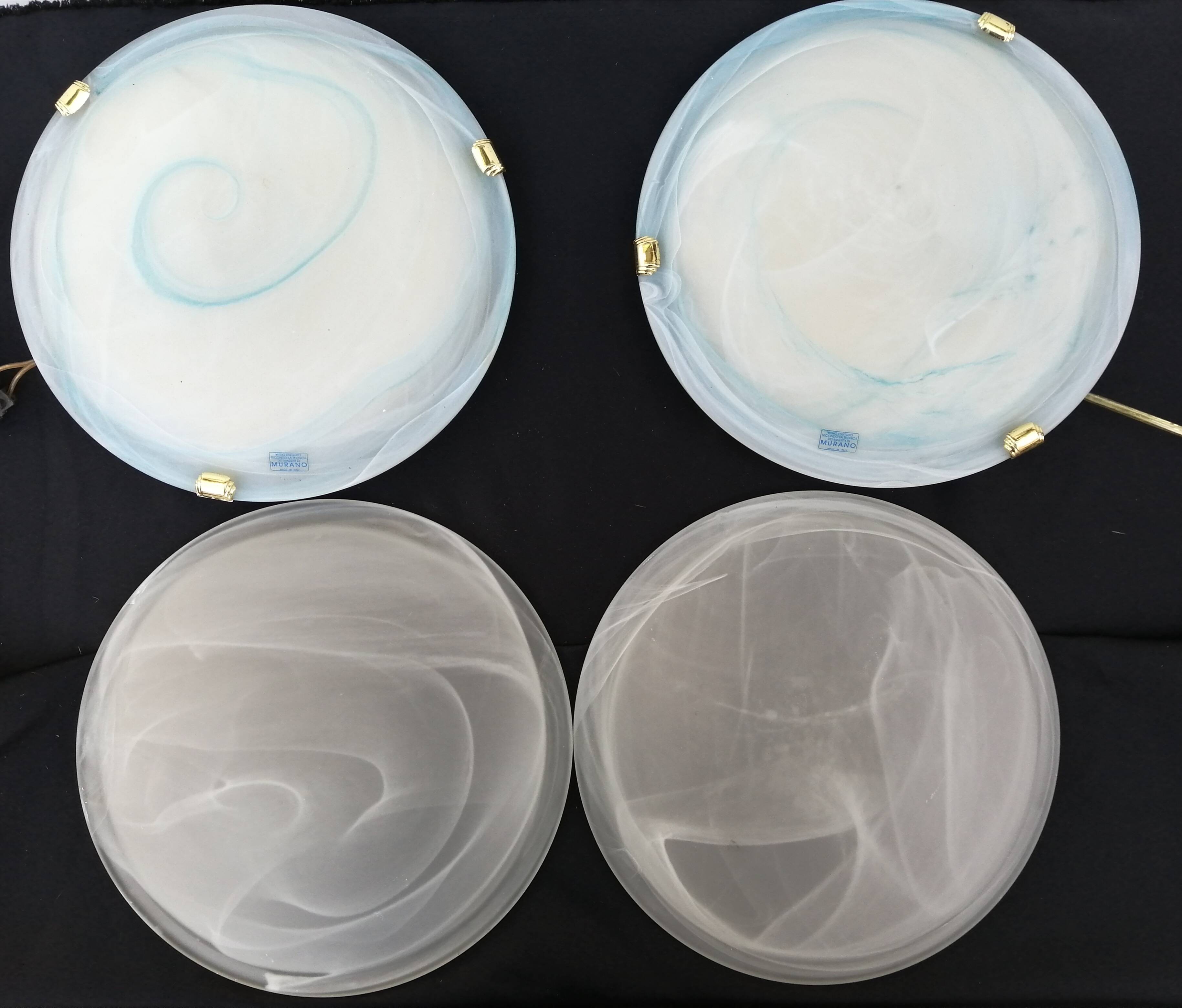 Pair of vintage blue and white Murano glass ceiling lights 1980