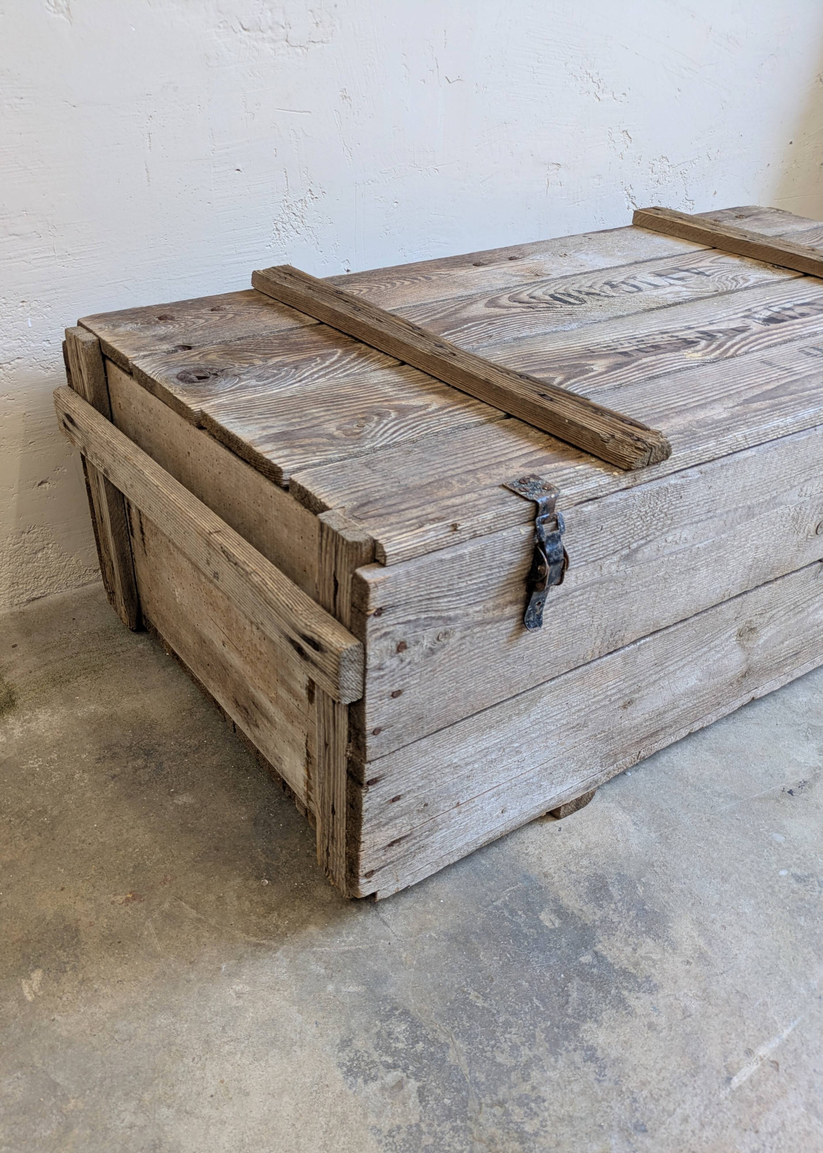 Antique patinated wooden chest – coffee table