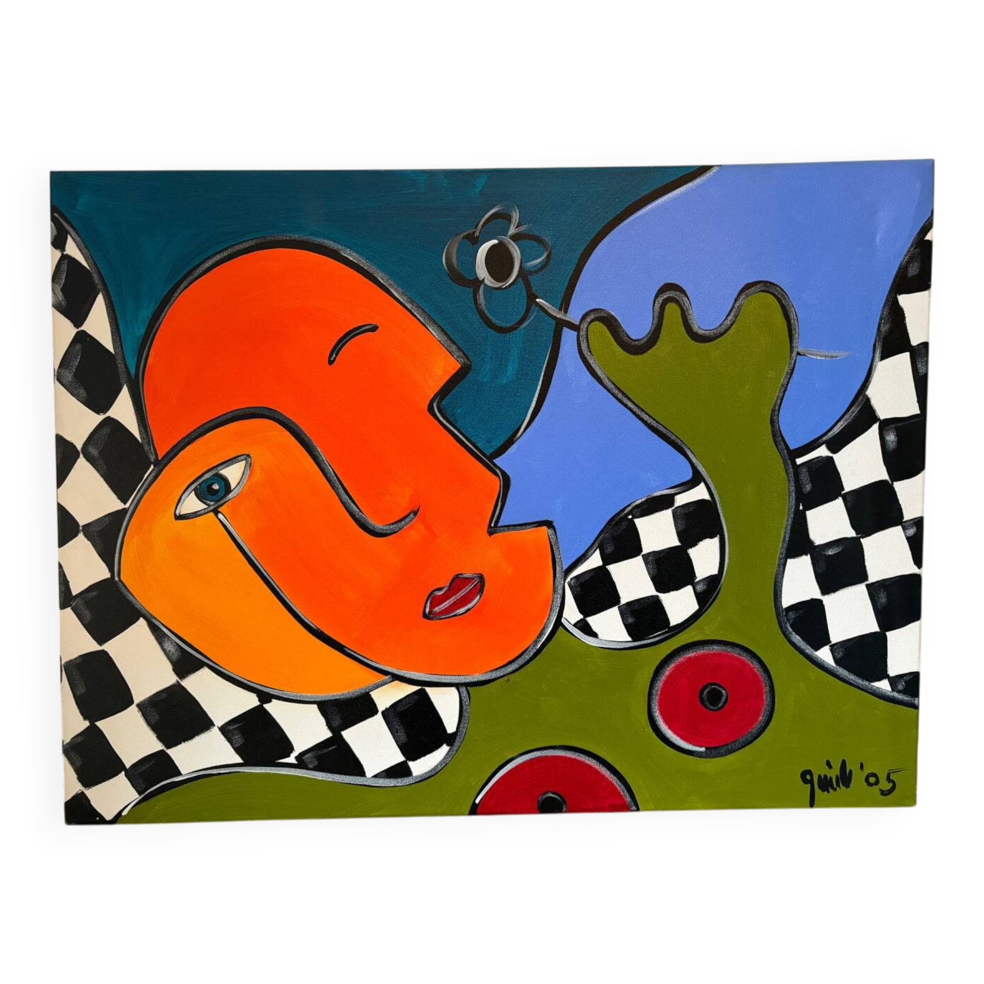 Portrait moderne et abstrait signé Quili