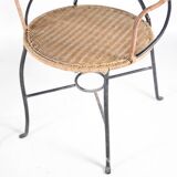 Pair of iron and rattan armchairs