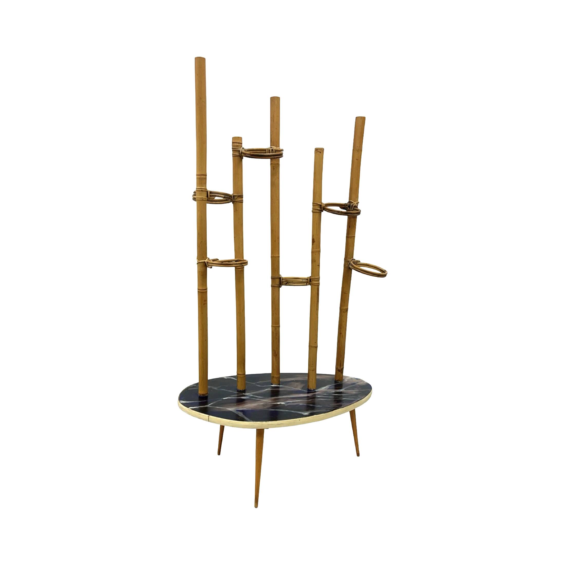 Mid-Century Modern Plant Stand – Europe, 1960s-1970s, Bamboo & Artistic