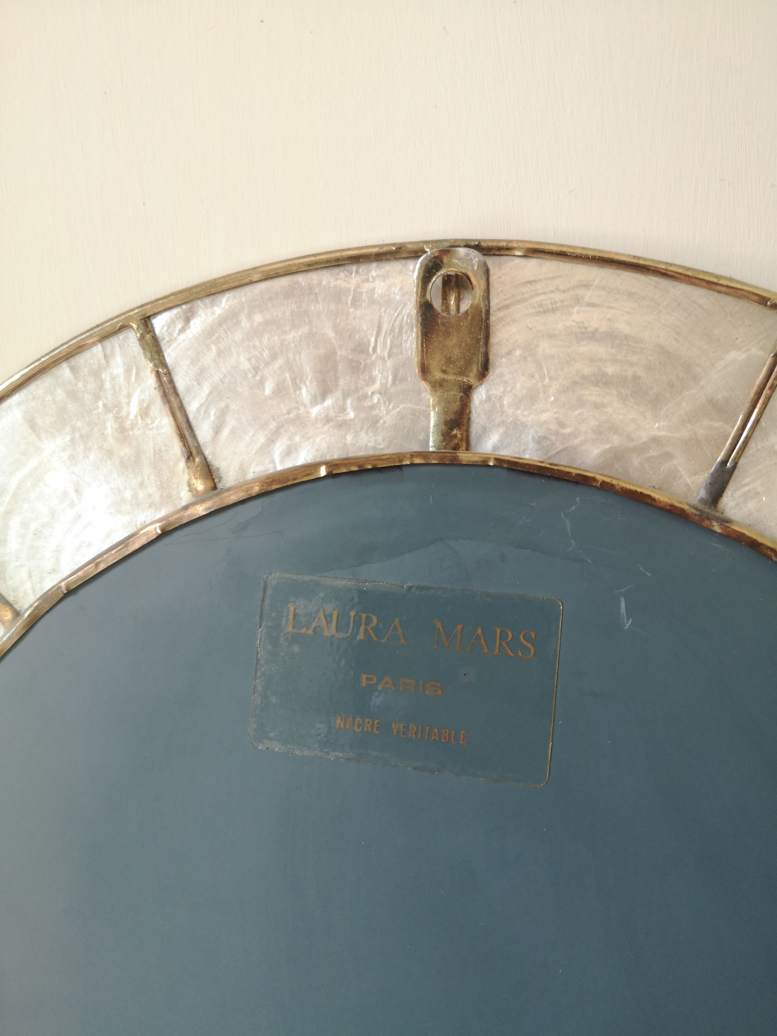 Mirror in real mother-of-pearl and brass