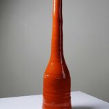 Bright orange mid-century decorative bottle lamp base glazed pottery.