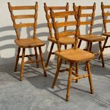 Set of 6 rustic chairs in Vosges pine from the 80s