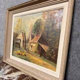 P. Guivalot: Oil painting on canvas, lively rural landscape, signed and dated 1956