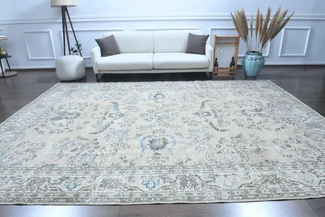 1970s Vintage Persian Handmade Wool Cotton Brown Area Rug 271x371