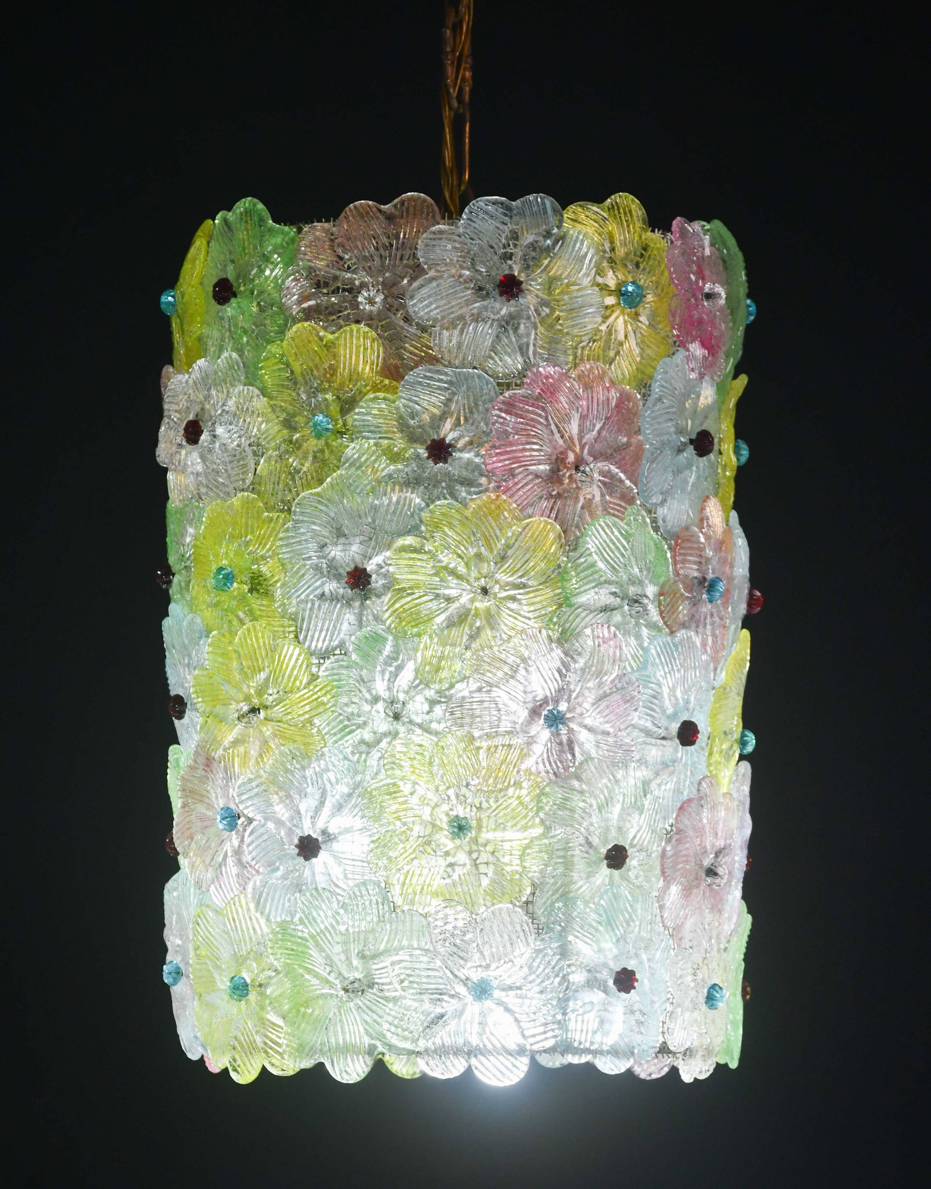 Amazing Vintage Multicolor Murano Glass Flower Chandelier by Seguso