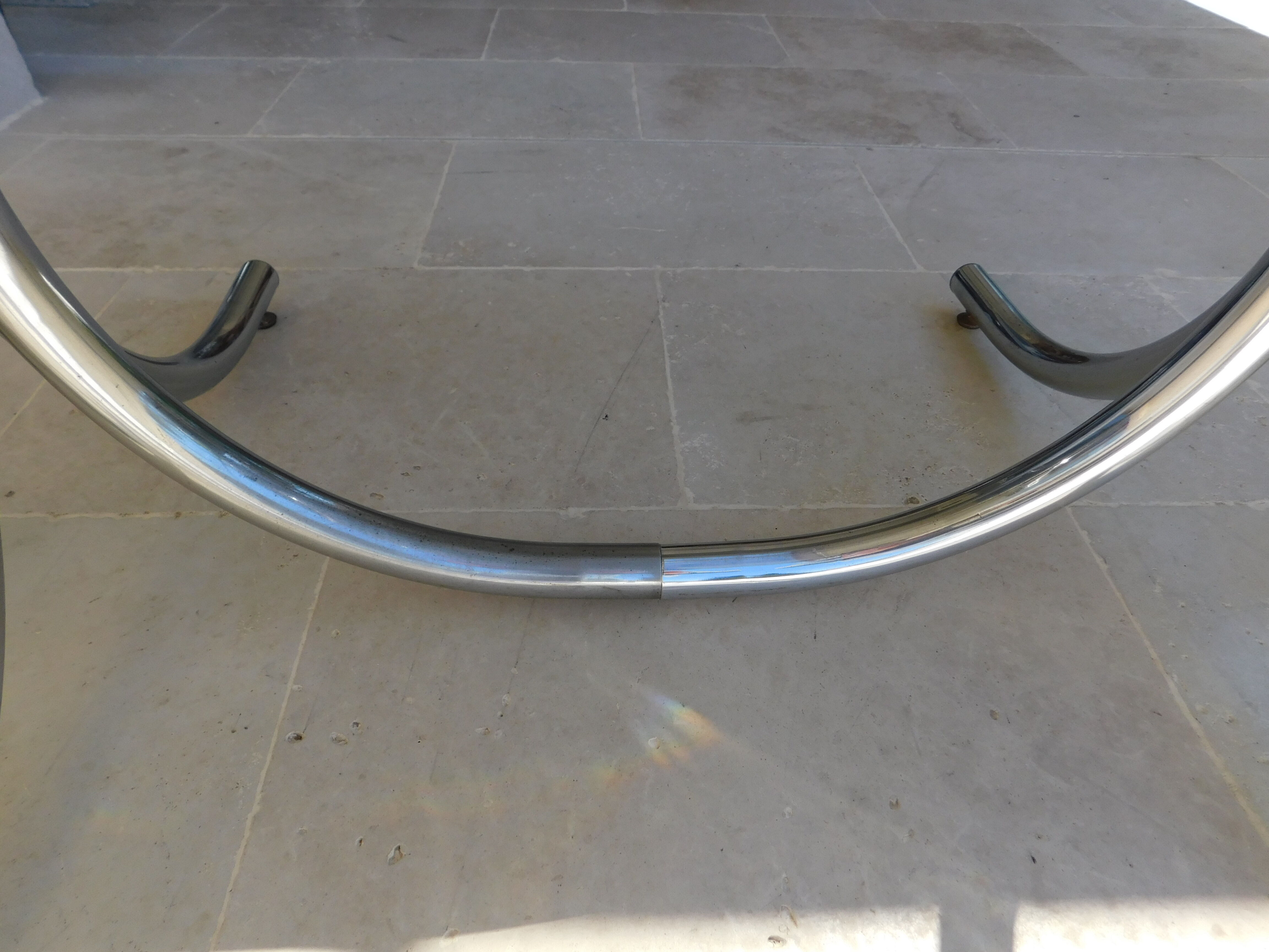 Vintage 70 ' glass table top chrome plated feet