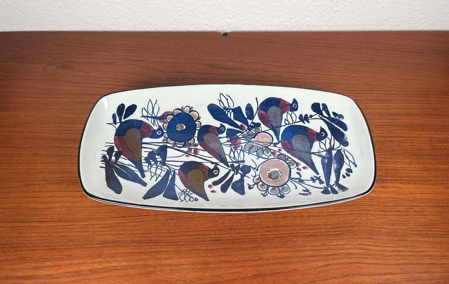 Mid-Century Modern Danish Porcelain Tenera Bowl with Bird Design by Kari Christensen for Aluminia Royal Copenhagen, 1960s