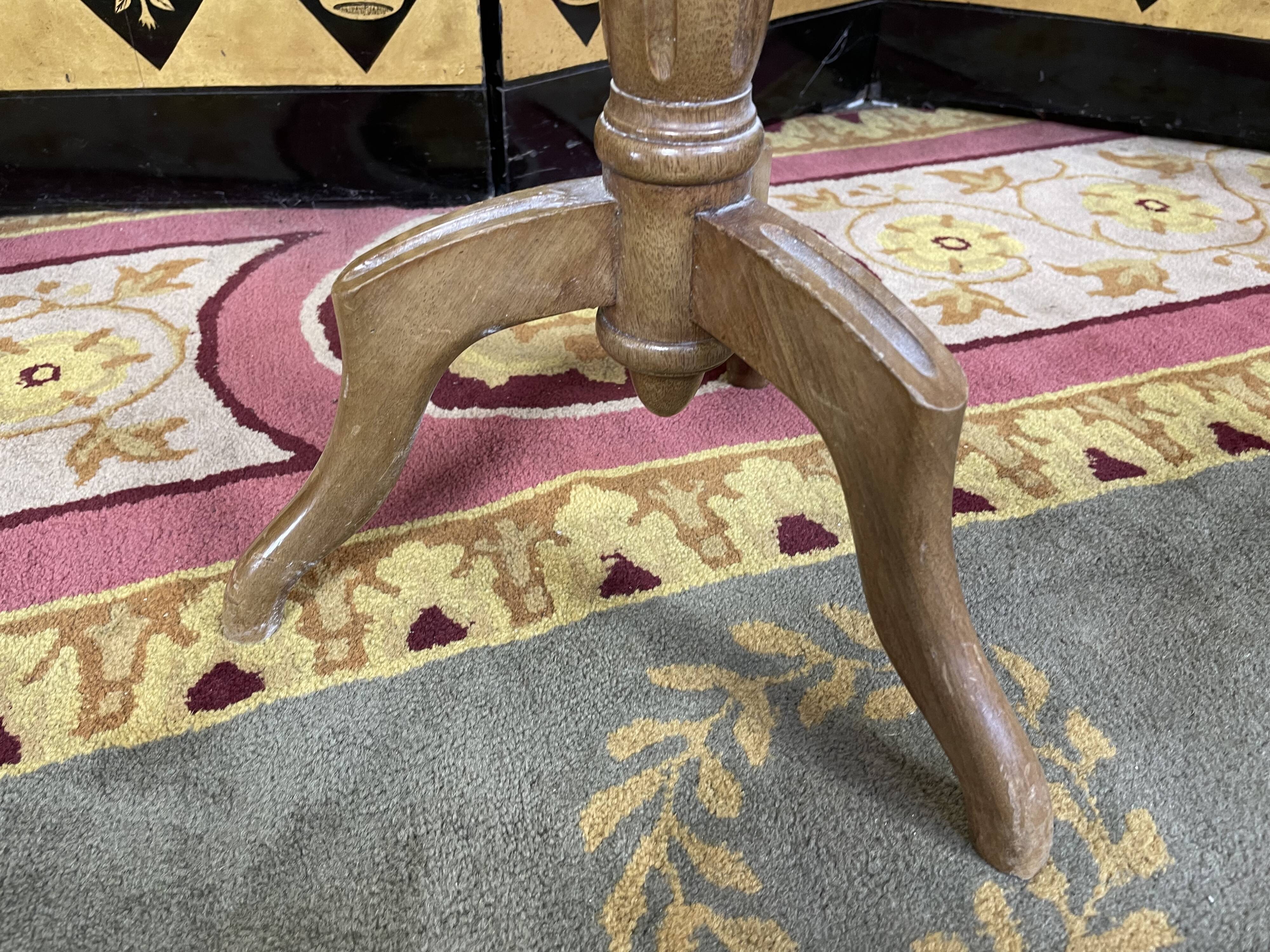 Tripod pedestal table with gallery and marble