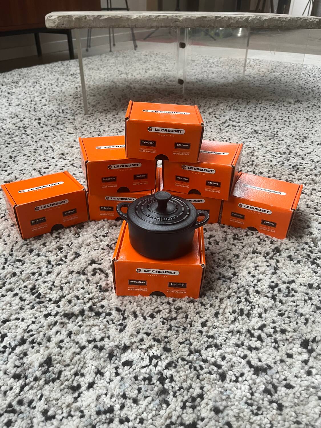 Set of 7 mini cast iron casserole dishes from Le Creuset