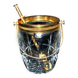 Vintage gold cut crystal ice bucket - ice cube pot + tongs CRISTAL AG