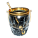 Vintage gold cut crystal ice bucket - ice cube pot + tongs CRISTAL AG