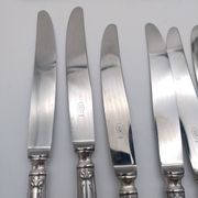 Set of 12 sfam knives in silver metal and stainless steel blades.