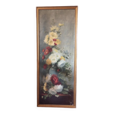 Large antique painting – Oil on canvas signed with chrysanthemums – Period 1900 – Decorative softness