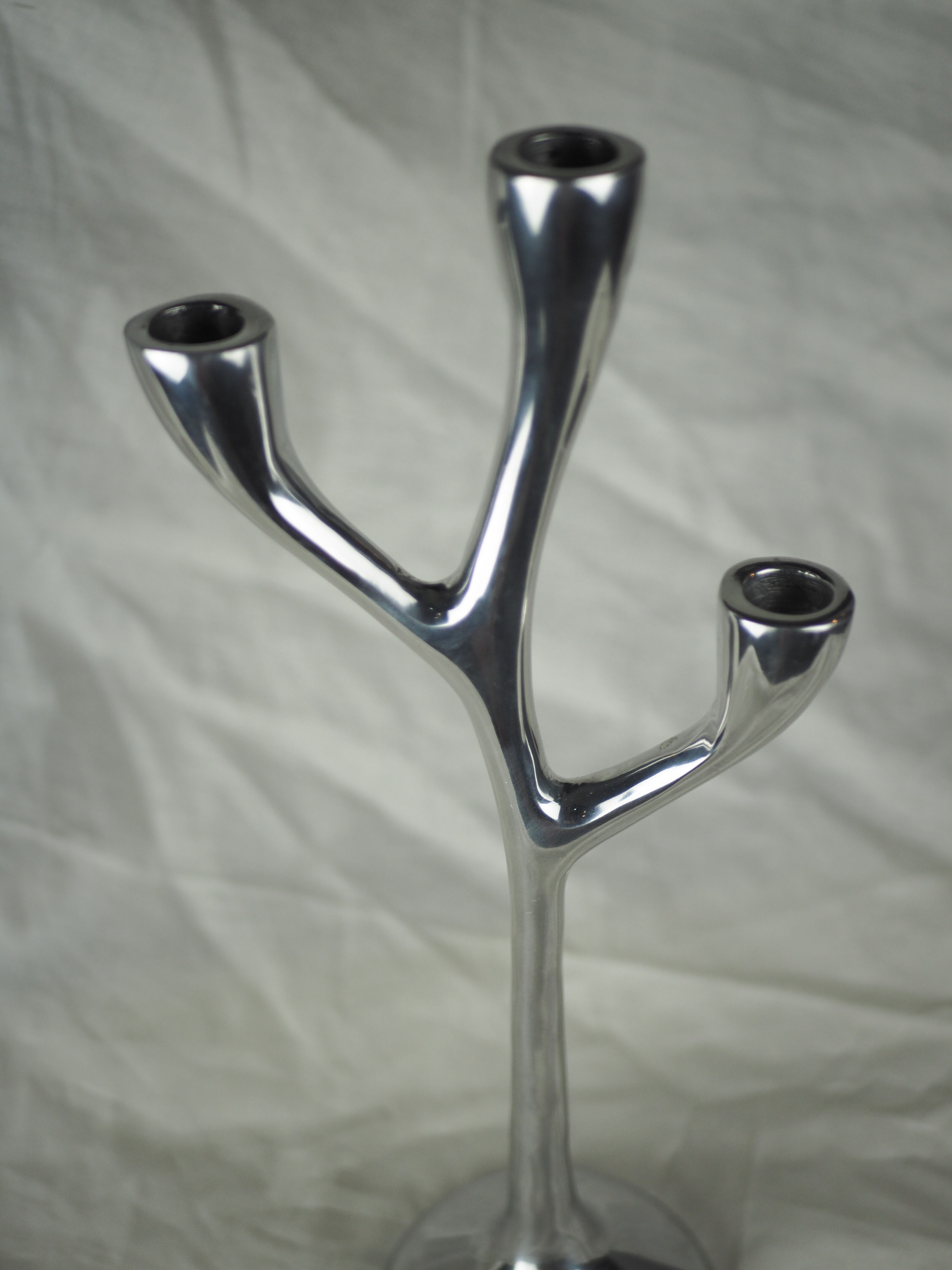 Modern mid-century aluminum three-pointed candelabra