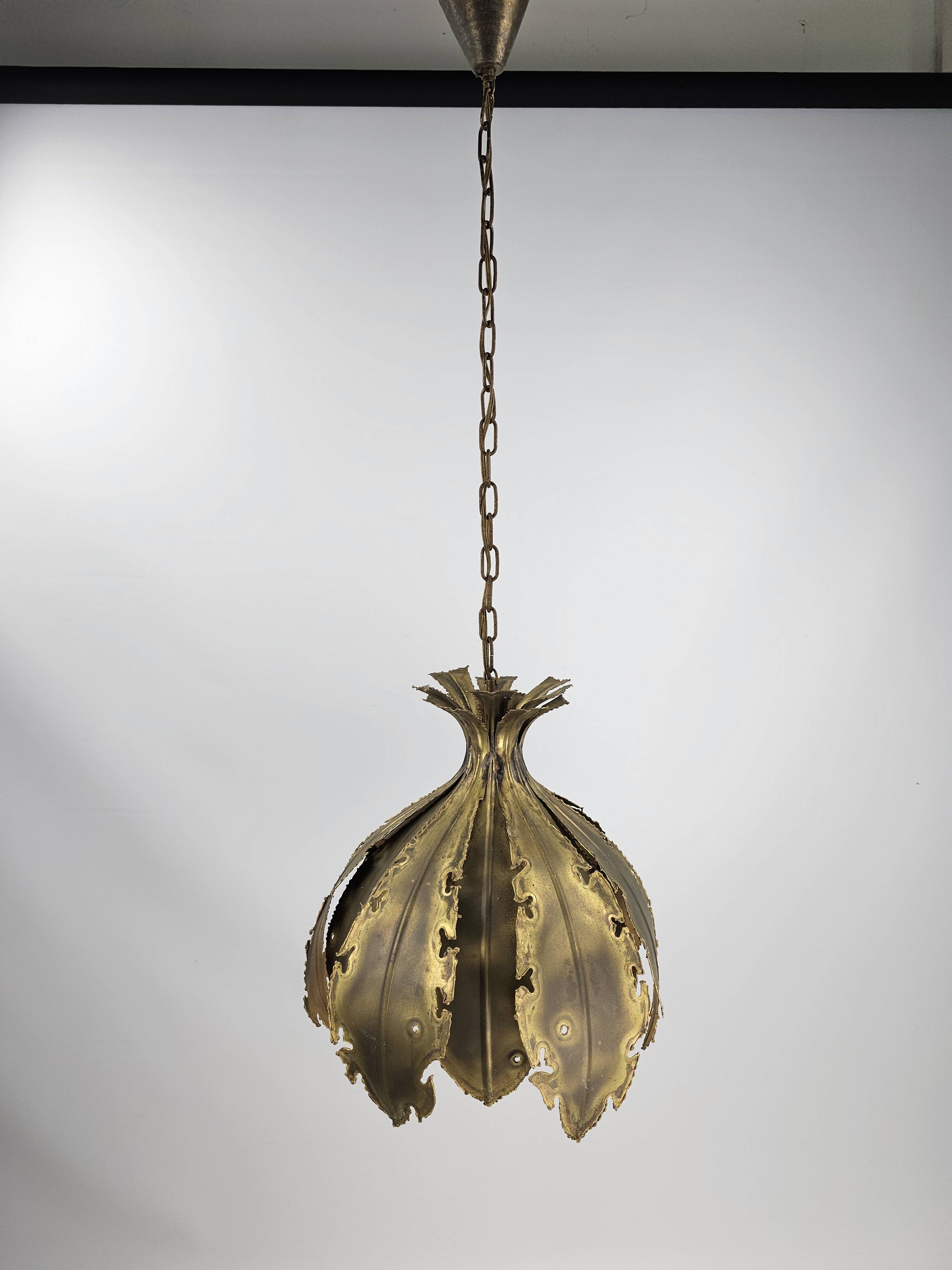 Svend Aage Holm Sørensen hanging lamp copper leaves brutalist